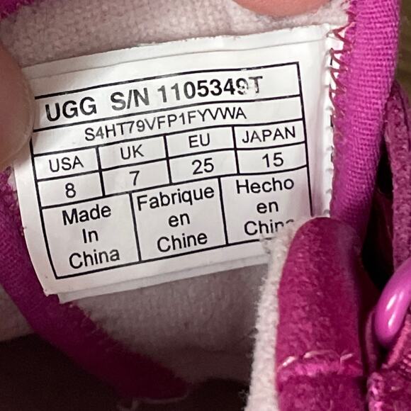 UGG Tygo Pink Fuchsia Suede Sneaker Shoes Velcro Size 8 - Picture 7 of 7